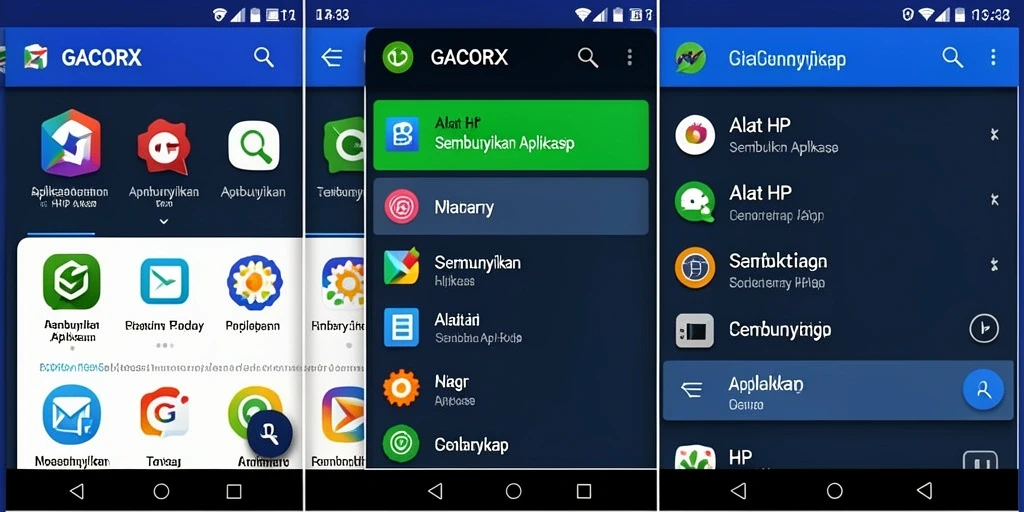 Antarmuka GACORX dengan fitur penyembunyian aplikasi yang mudah digunakan.
