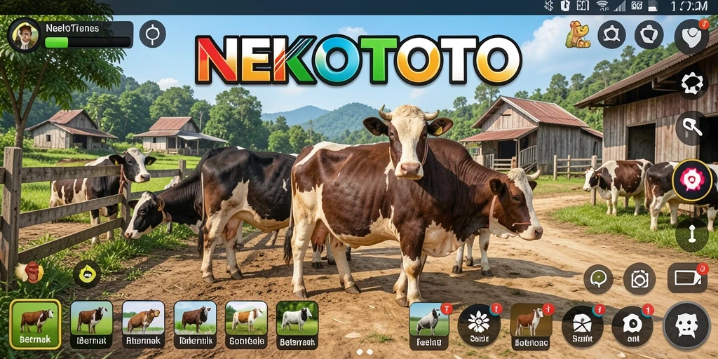 Tampilan antarmuka game Beternak yang colorful dan menarik.