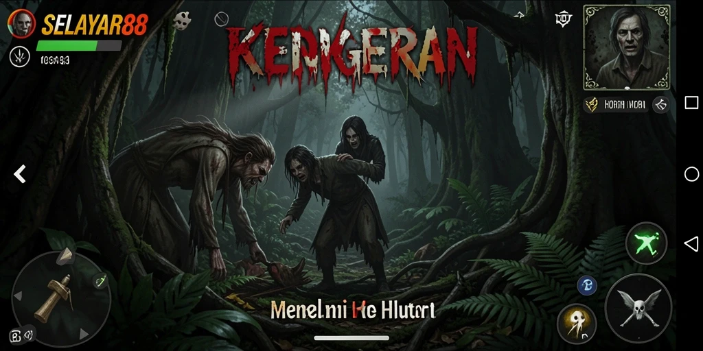 Antarmuka permainan menakutkan dari <strong>SELAYAR88</strong>, dengan nuansa hutan yang mencekam.